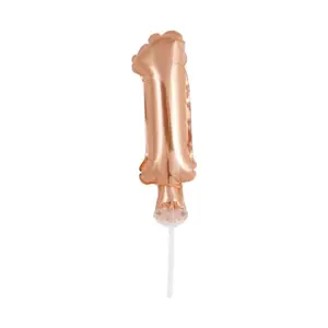 Balón foliový číslice - 1 - RŮŽOVO ZLATÁ - ROSE GOLD 12,5 cm s držákem - GoDan