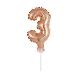 Balón foliový číslice - 3 - RŮŽOVO ZLATÁ - ROSE GOLD 12,5 cm s držákem - GoDan