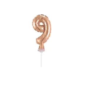 Balón foliový číslice růžovozlatá - Rose Gold 12,5 cm - 9 s držákem - BALONČ