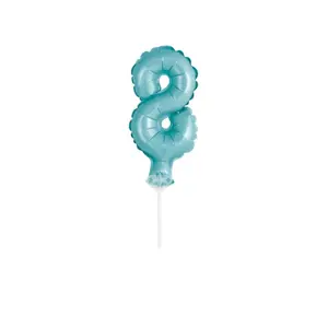 Balón foliový číslice tyrkysová (Tiffany) 12,5 cm - 8 s držákem - BALONČ