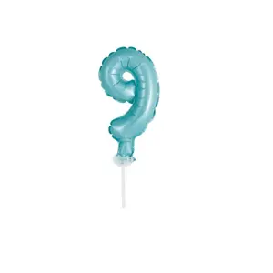 Balón foliový číslice tyrkysová (Tiffany) 12,5 cm - 9 s držákem - BALONČ