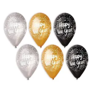 Balónky metalické 30 cm "Happy New Year" 6 ks - Silvestr - GoDan