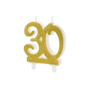 Narozeninová svíčka 30, ZLATÁ - 7,5 cm - PartyDeco