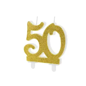 Narozeninová svíčka 50, ZLATÁ - 7,5 cm - PartyDeco