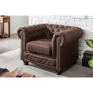 Estila Chesterfield stylové hnědé křeslo Loungrre s vkusným prošíváním 105cm