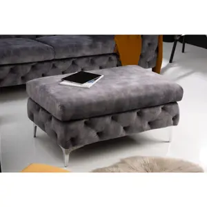 Estila Chesterfield taburetka Modern Barock s šedým sametovým potahem 90cm