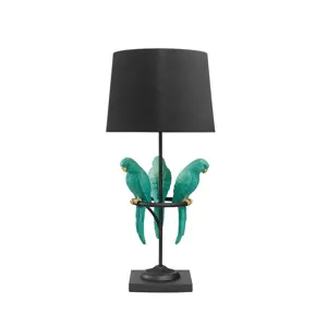 Estila Designová stolní lampa Macaw v černé barvě se třemi tyrkysovými figurami papoušků 75 cm