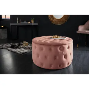 Estila Elegantní moderní taburetka do obývacího pokoje Modern Barock kulatého tvaru se starorůžovým sametovým potahem 75cm