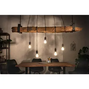 Estila Industriální závěsná lampa Barracuda z masivního dřeva a kovu 152cm