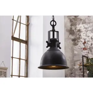 Estila Industriální závěsná lampa Castor v černé barvě z kovu 45cm