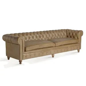 Estila Luxusní chesterfield sedačka Talbot s prošívanou opěrkou a světlým hnědým potahem z pravé kůže 268 cm