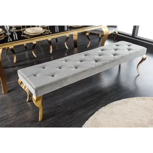 Estila Luxusní lavice Modern Barock s šedým chesterfield čalouněním a se zlatými kovovými nožičkami 172cm