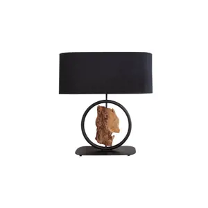 Estila Moderní černá stolní lampa Elements s dřevěnými prvky 58cm