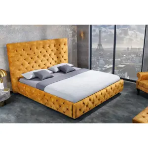 Estila Moderní chesterfield manželská postel Kreon ve žlutém provedení ze sametu 180x200cm