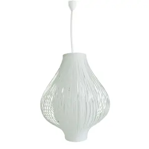 Estila Moderní designová závěsná lampa Blanca s textilním stínítkem cibulového tvaru v bílé barvě 36 cm