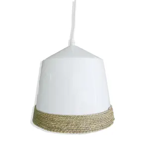 Estila Závěsná lampa BLANCA CON CUERDA v bílé barvě s dekoračním provazem 25 cm